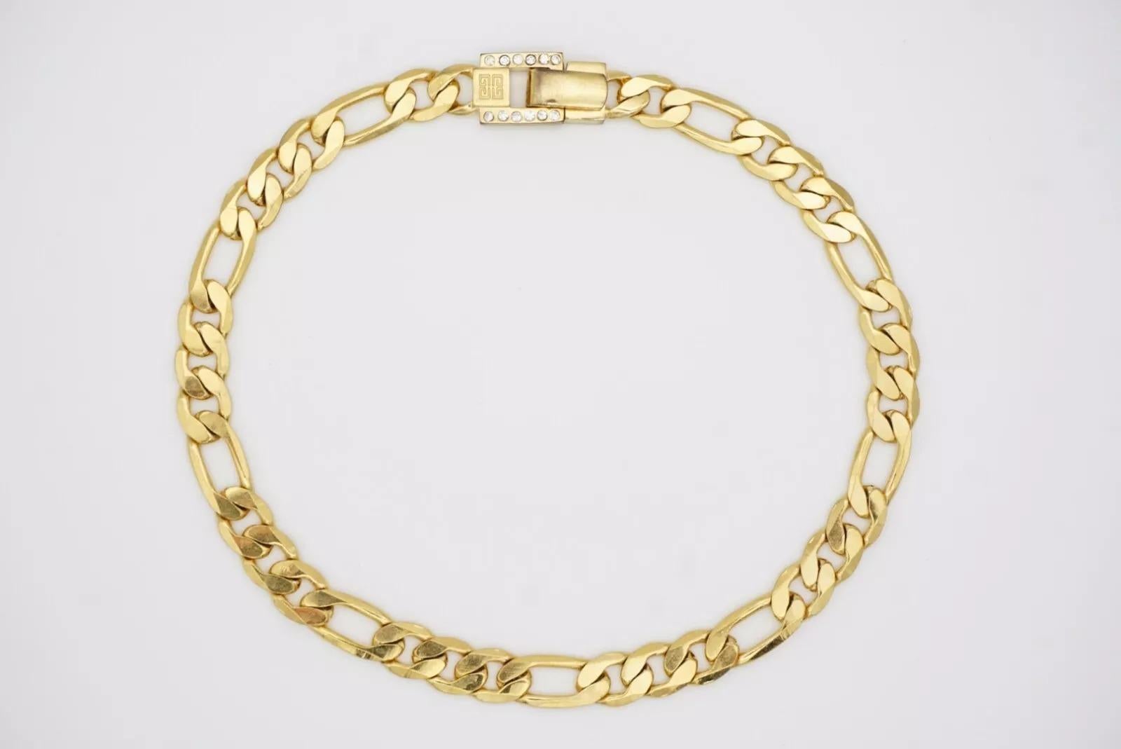 Givenchy Vintage 1980s 4G Logo Interlocked Crystal Figaro Chain Link Necklace For Sale 9