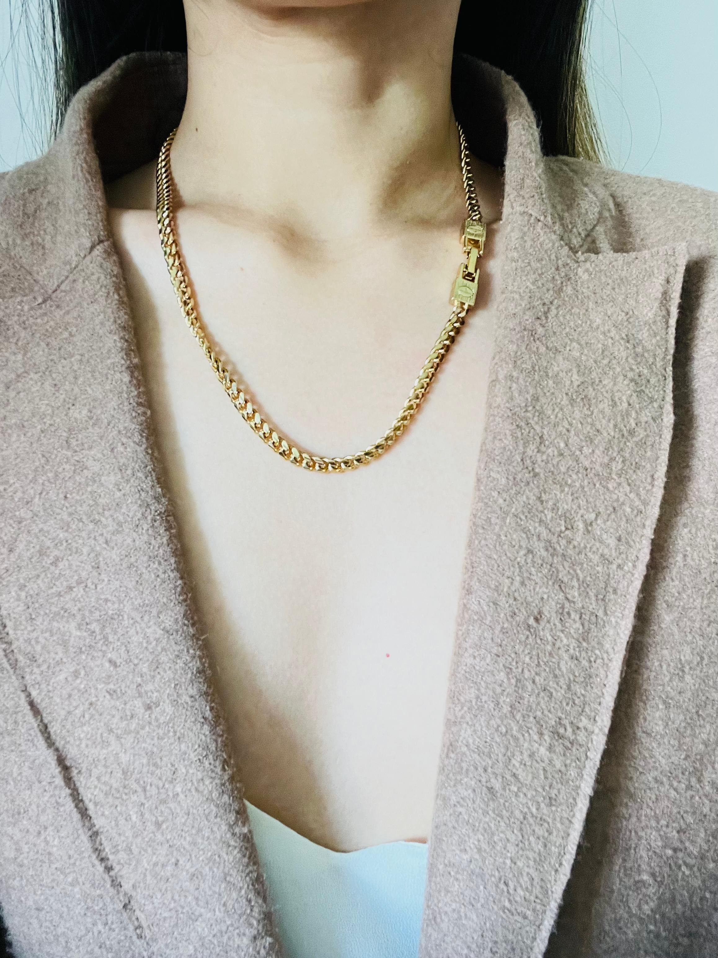 Givenchy Vintage 1980s 4G Logo Interlocked Cuban Chain Link Gold Long Necklace For Sale 4