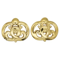 Givenchy Vintage 1980s Baroque Large Openwork Floral Oval Gold Clip Earrings Givenchy Vintage 1980s Baroque Large Openwork Floral Oval Gold Clip Earrings