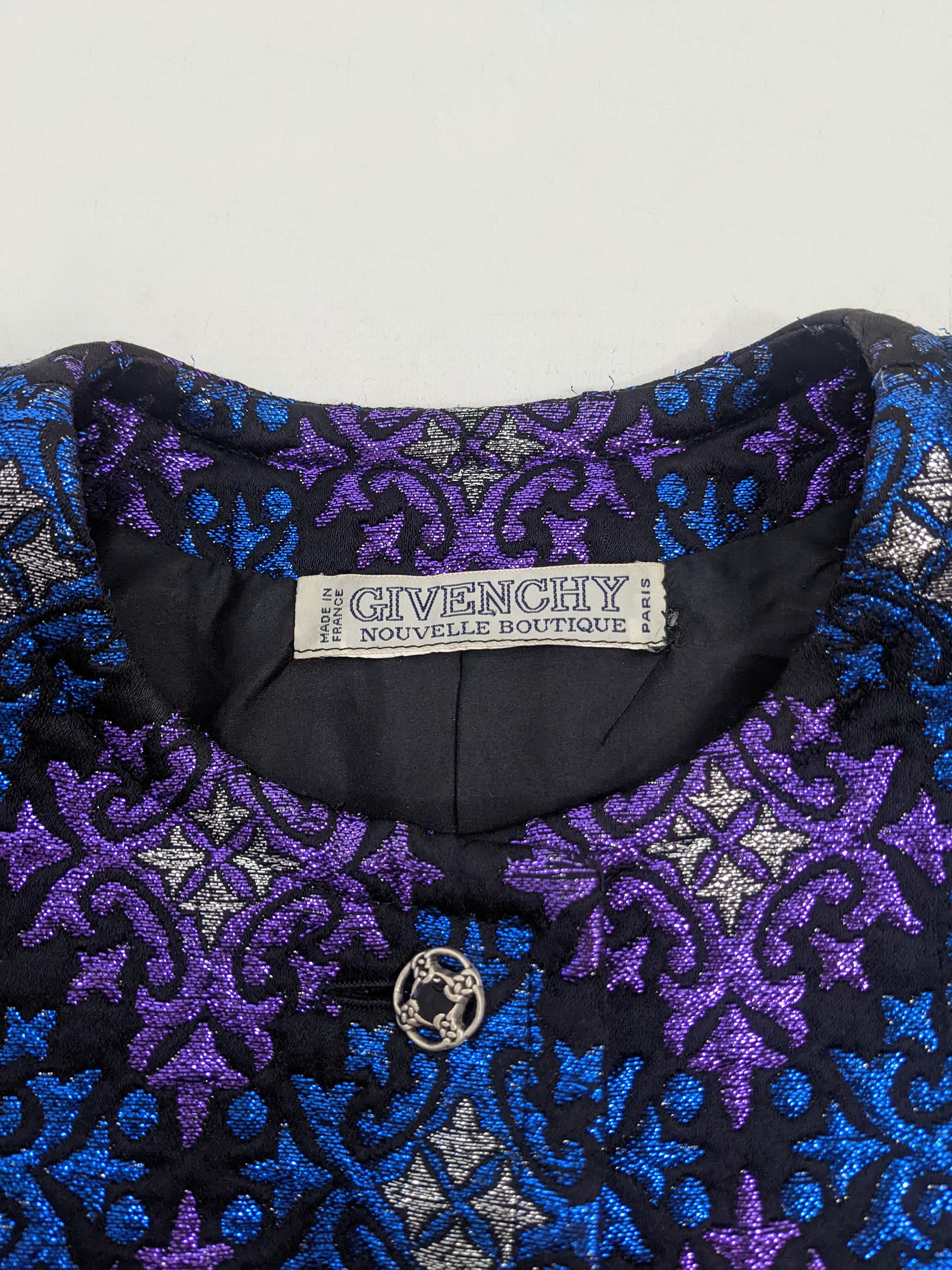 Givenchy Vintage 1980s Black Blue & Purple Brocade Jacket Evening Lamé Coat 4