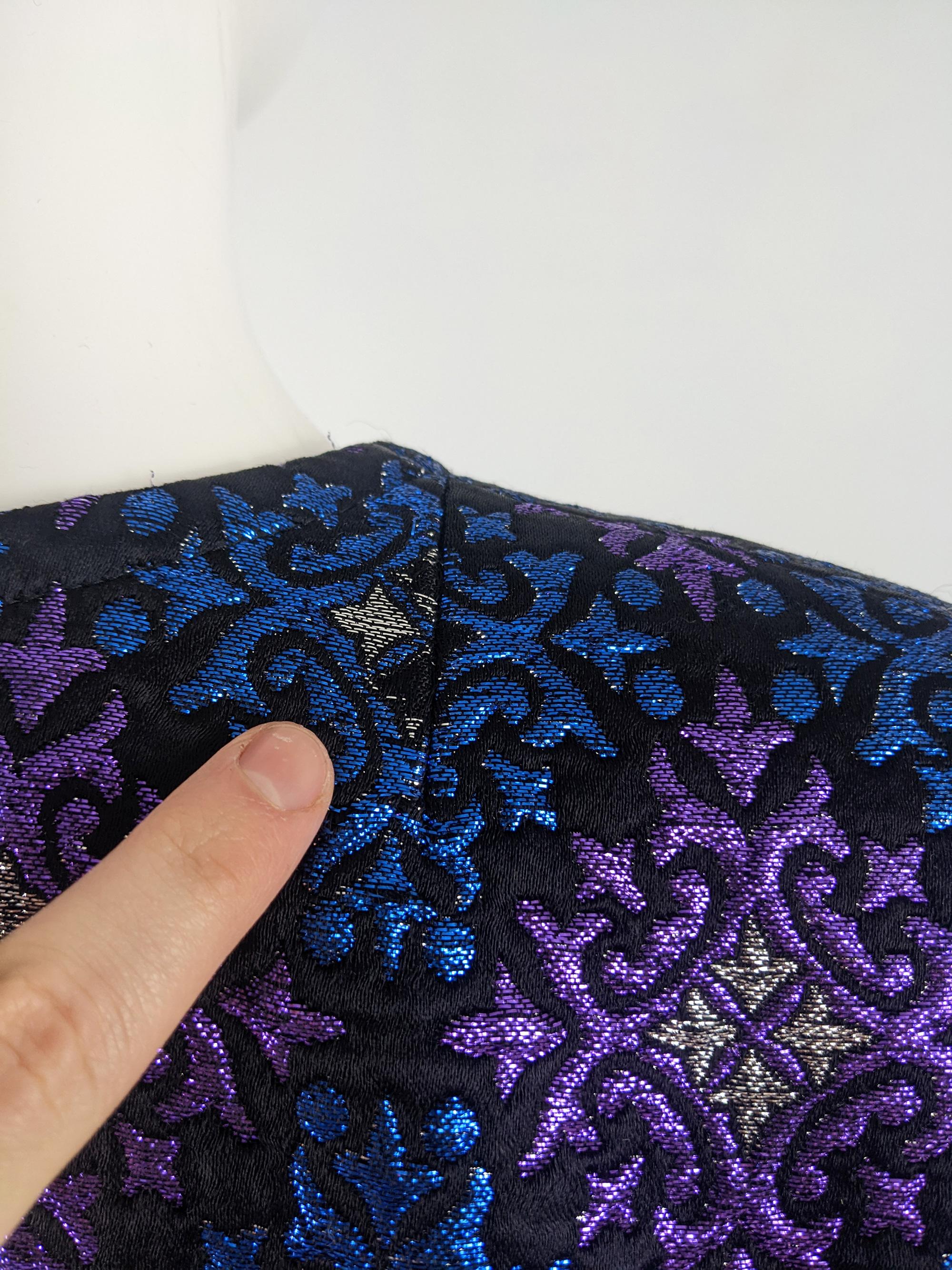 Givenchy Vintage 1980s Black Blue & Purple Brocade Jacket Evening Lamé Coat 5
