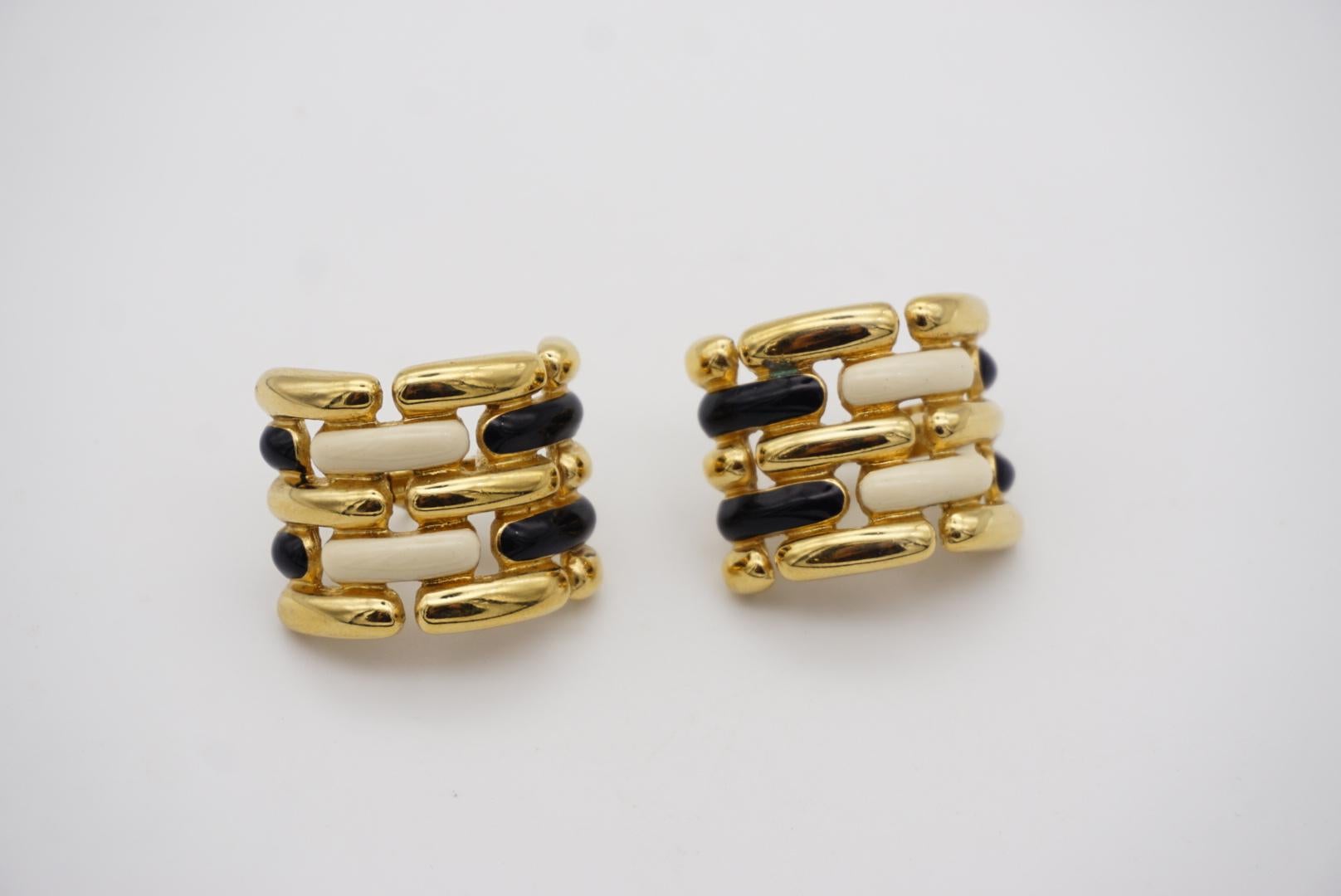 Givenchy Vintage 1980s Black White Sculpted Brushed Demi Hoop Pierced Earrings 2