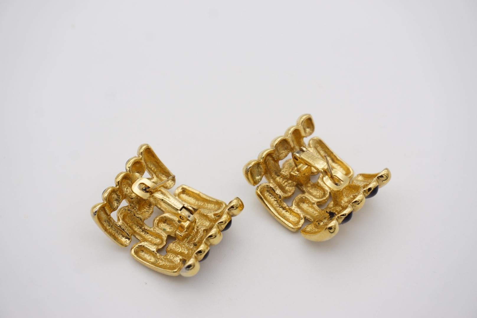 Givenchy Vintage 1980s Black White Sculpted Brushed Demi Hoop Pierced Earrings 4