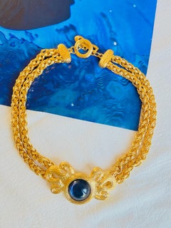 Givenchy Vintage 1980s Chunky Double Layer Lapis Bow Pendant Choker Necklace