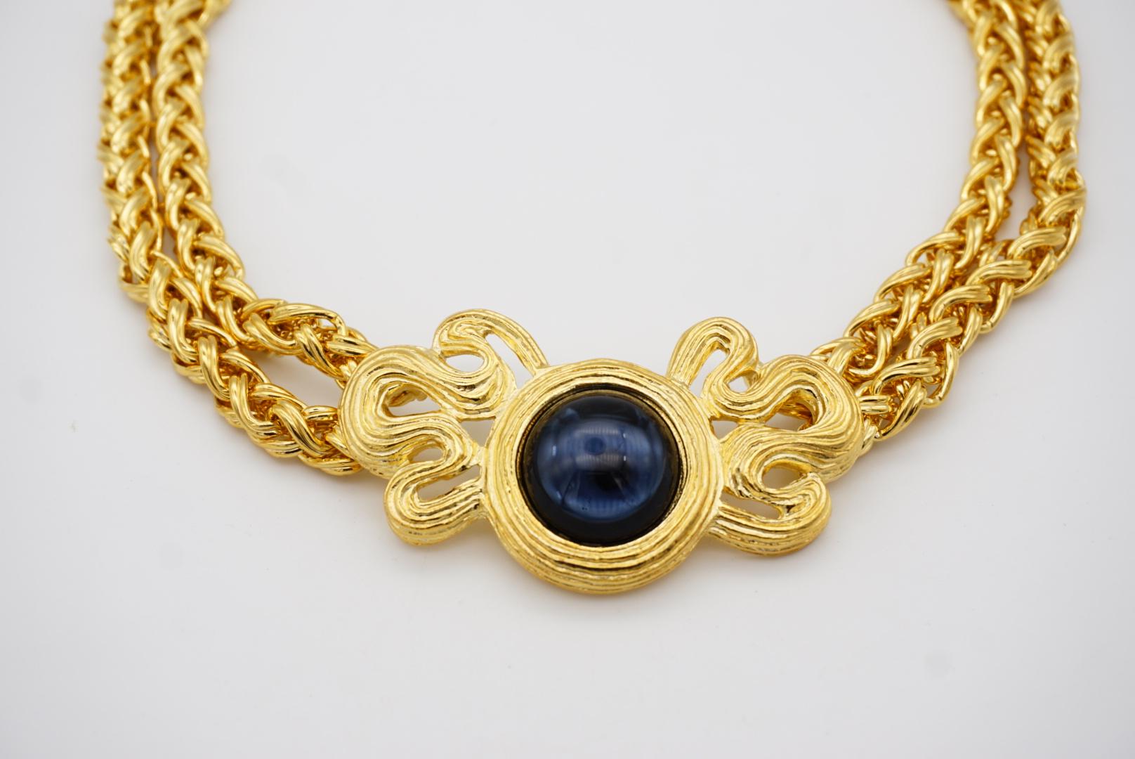 Givenchy Vintage 1980s Chunky Double Layer Lapis Bow Pendant Choker Necklace For Sale 4