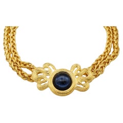 Givenchy Vintage 1980s Chunky Double Layer Lapis Bow Pendant Choker Necklace