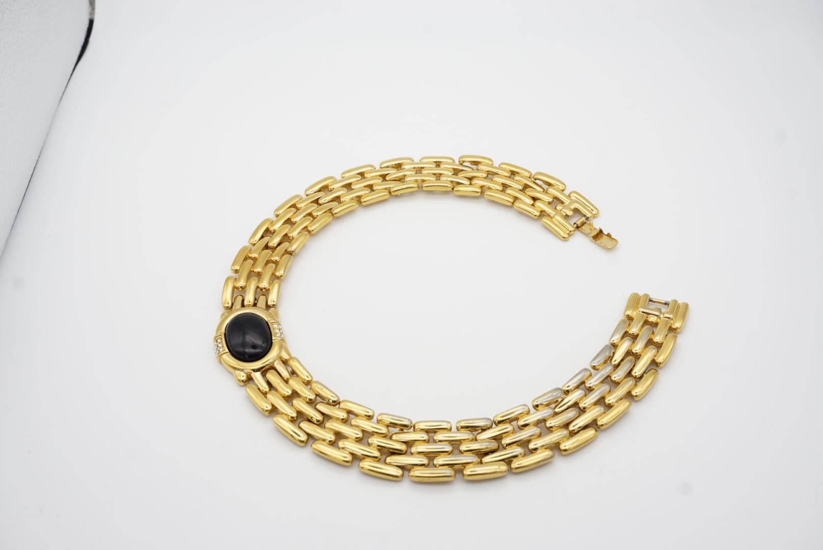 Givenchy Vintage 1980s Chunky Watch Link Black Crystals Pendant Collar Necklace For Sale 3