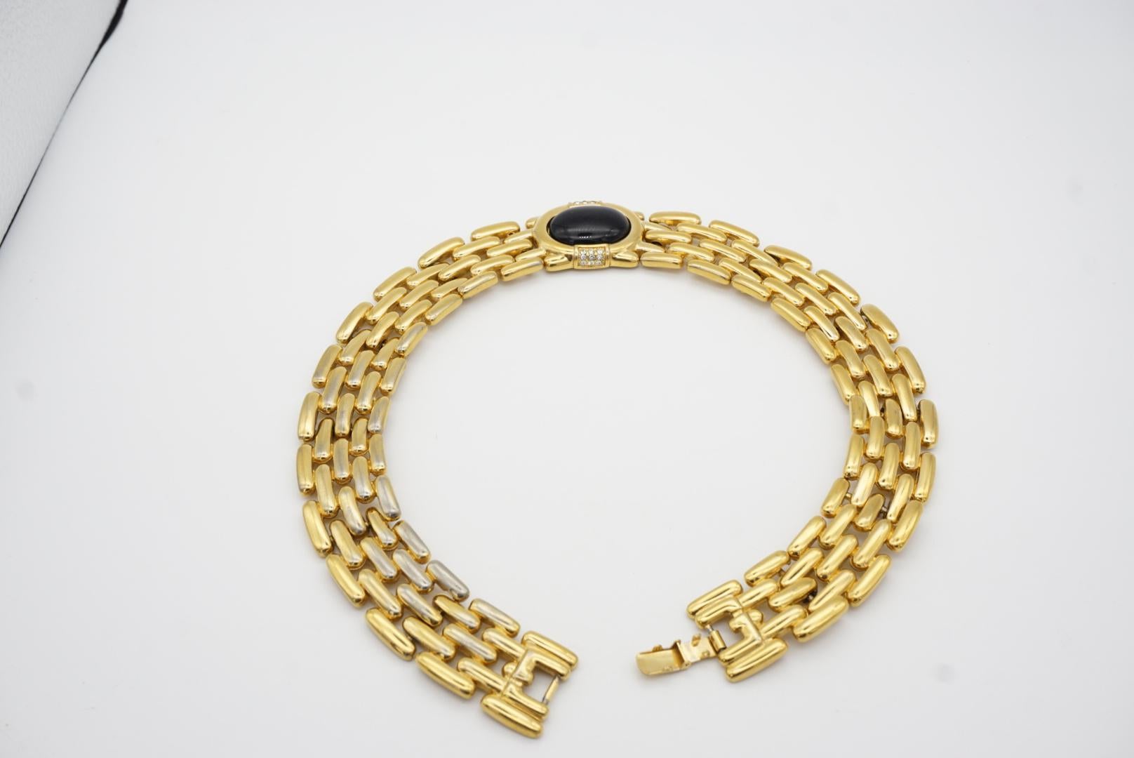 Givenchy Vintage 1980s Chunky Watch Link Black Crystals Pendant Collar Necklace For Sale 4