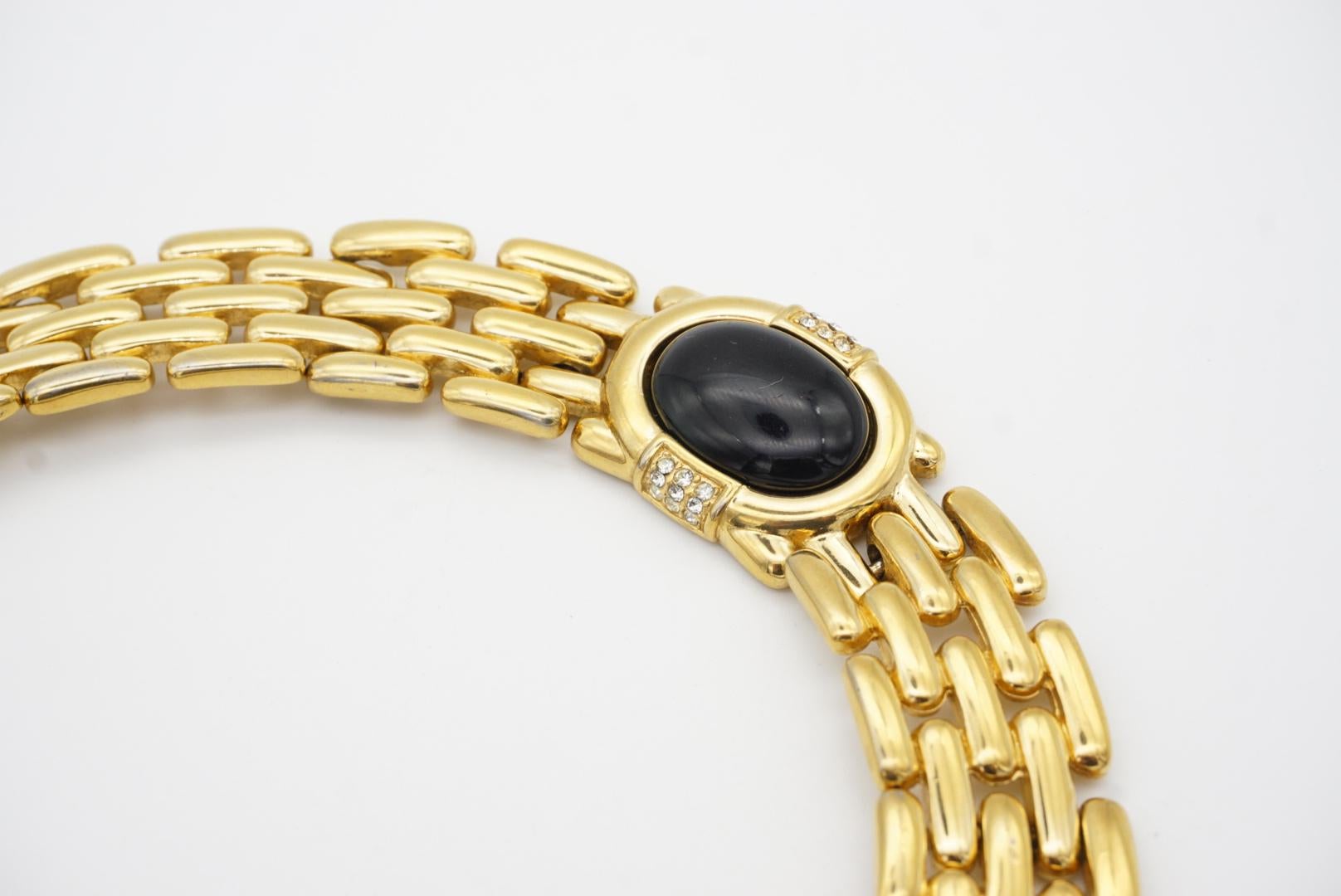 Givenchy Vintage 1980s Chunky Watch Link Black Crystals Pendant Collar Necklace For Sale 6