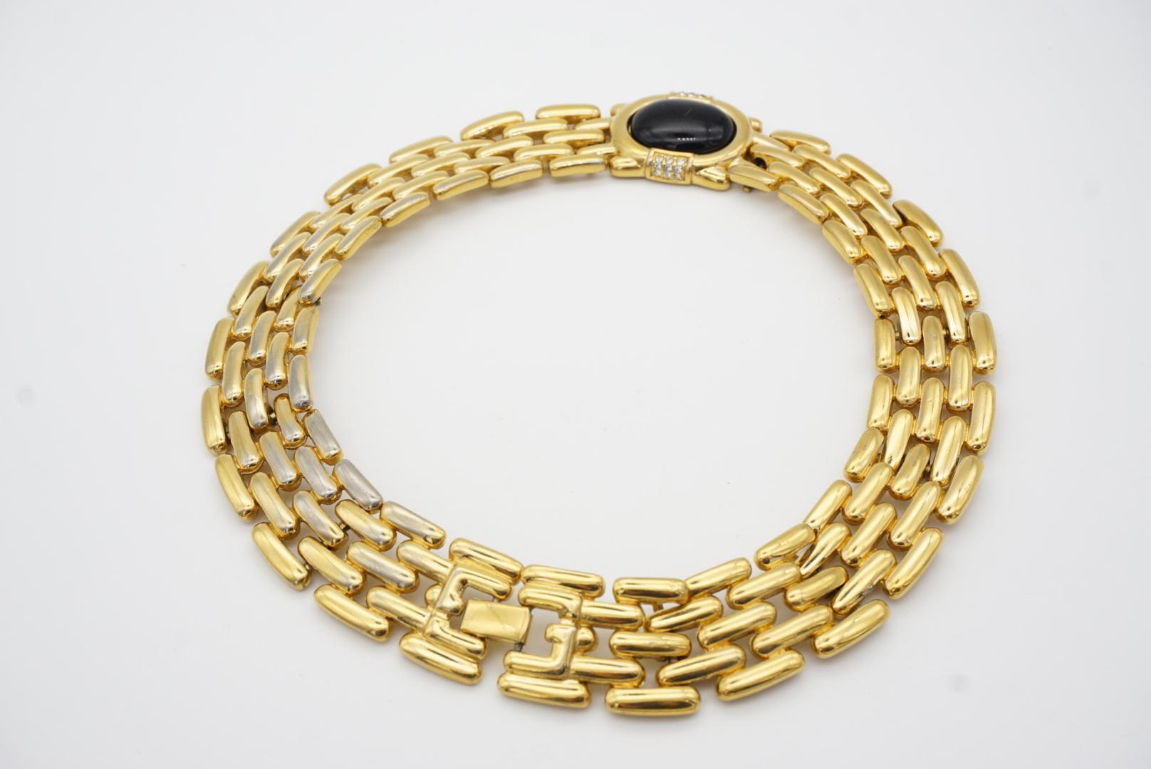 Givenchy Vintage 1980s Chunky Watch Link Black Crystals Pendant Collar Necklace For Sale 7