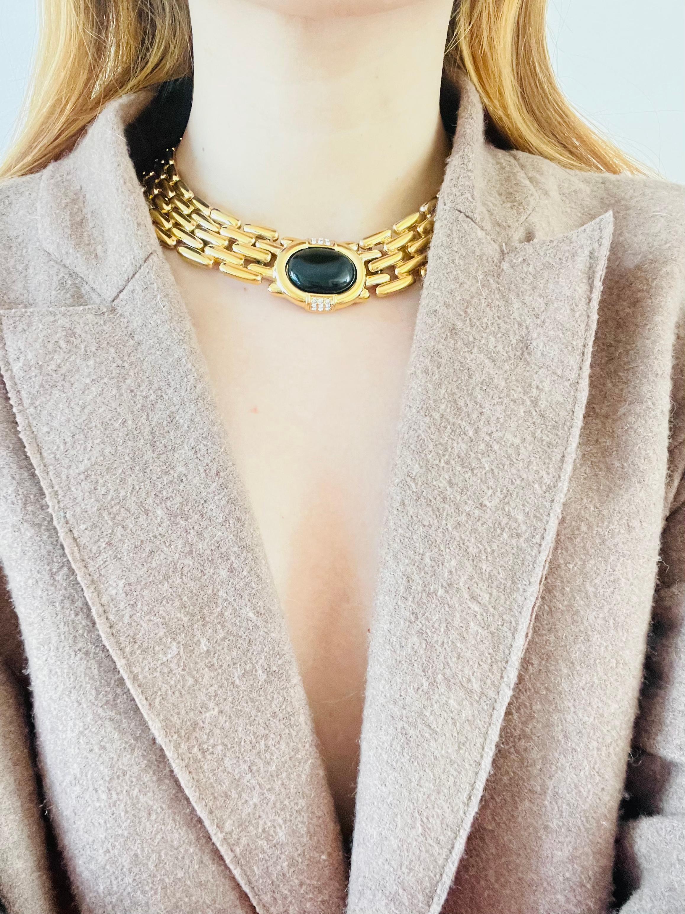 Baroque Givenchy Vintage 1980s Chunky Watch Link Black Crystals Pendant Collar Necklace For Sale