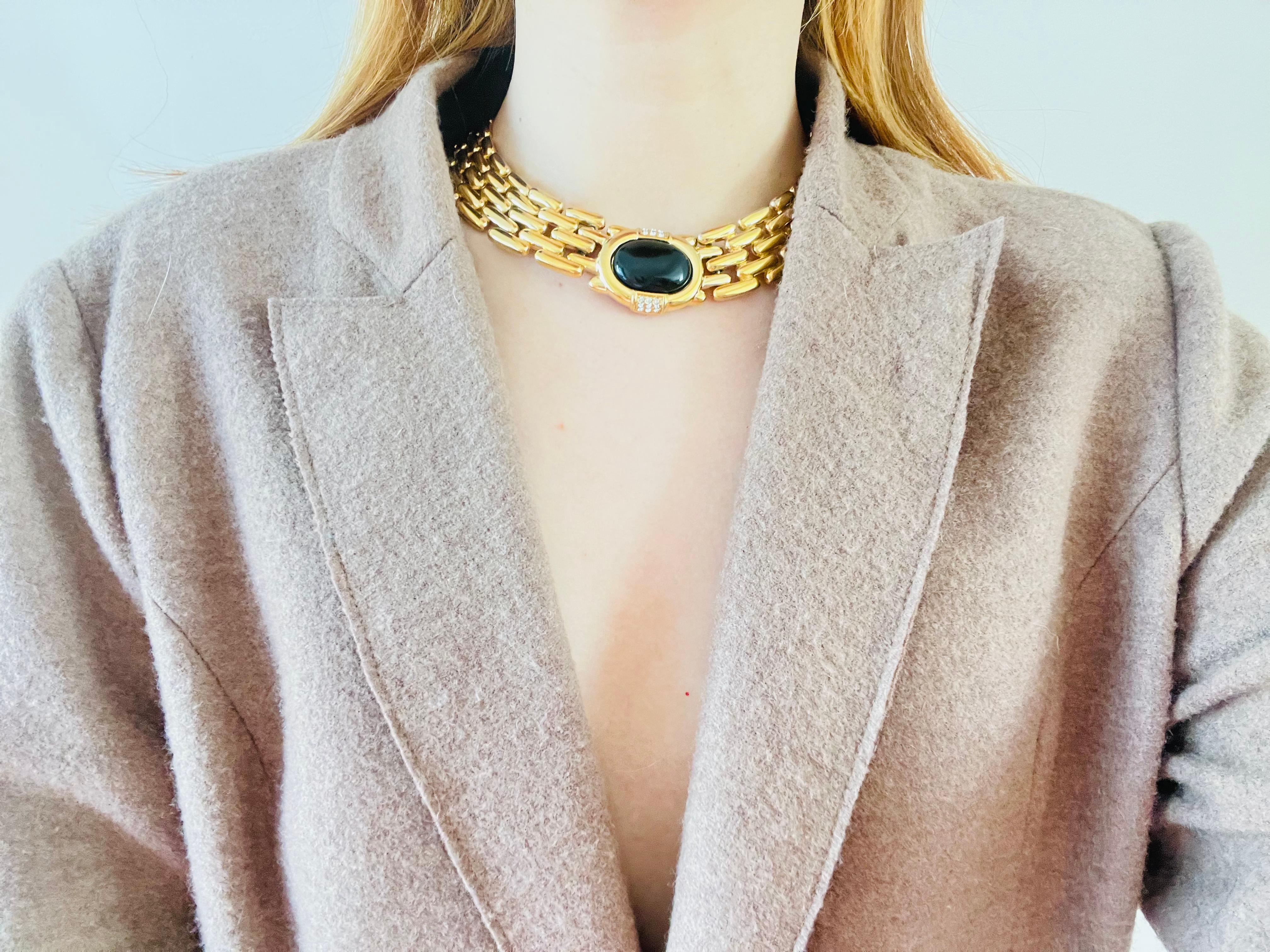 Givenchy Vintage 1980s Chunky Watch Link Black Crystals Pendant Collar Necklace In Good Condition For Sale In Wokingham, England