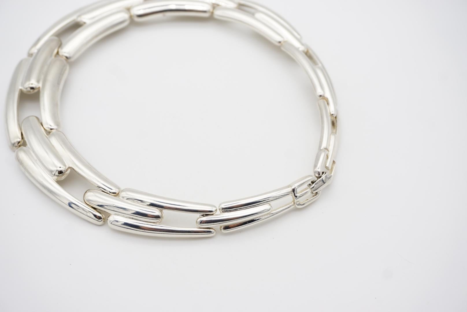 Givenchy Vintage 1980s Chunky Watch Link Interlock Collar Choker Silver Necklace 2