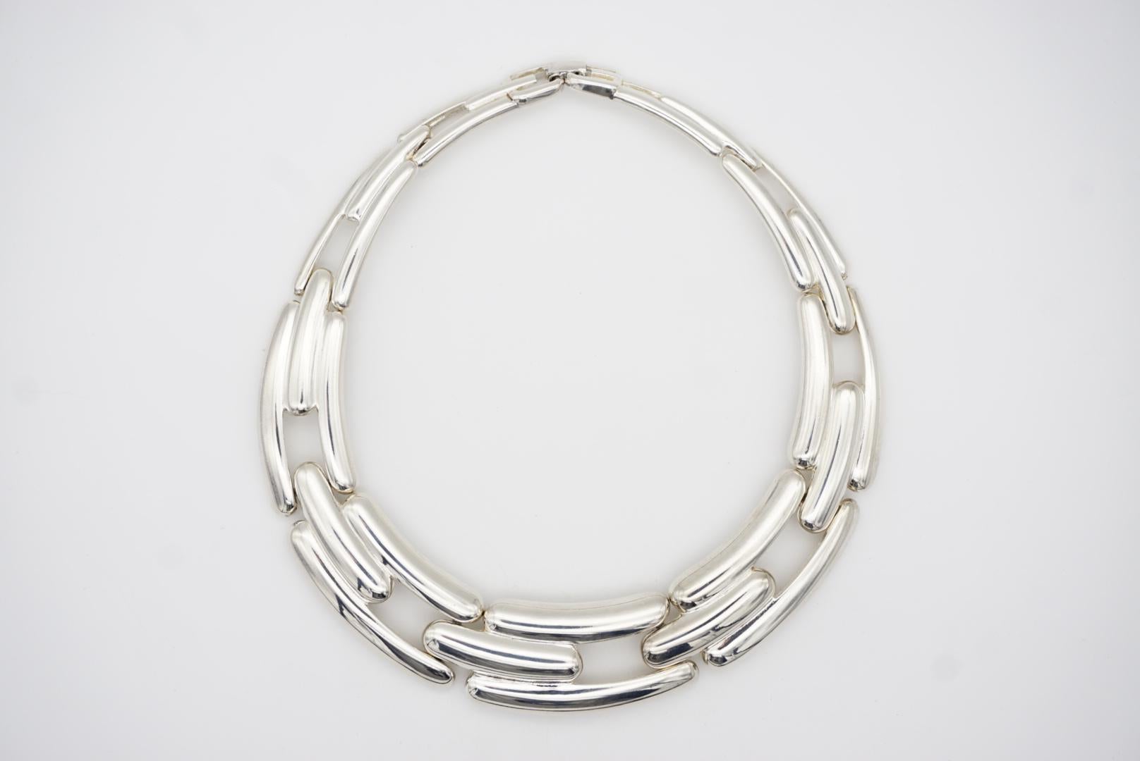 Women's or Men's Givenchy Vintage 1980s Chunky Watch Link Interlock Collar Choker Silver Necklace