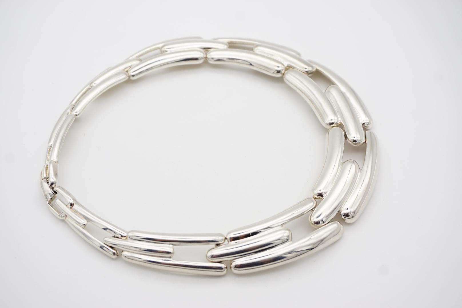 Givenchy Vintage 1980s Chunky Watch Link Interlock Collar Choker Silver Necklace 1