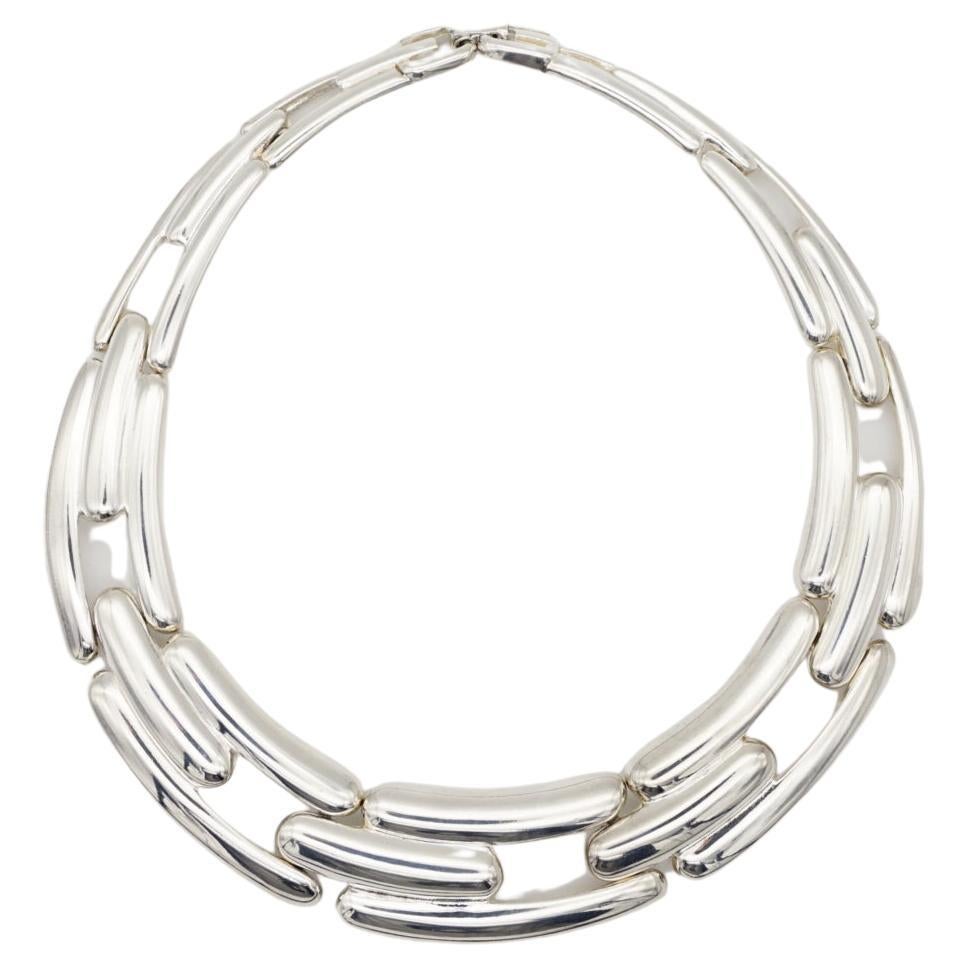 Givenchy Vintage 1980s Chunky Watch Link Interlock Collar Choker Silver Necklace