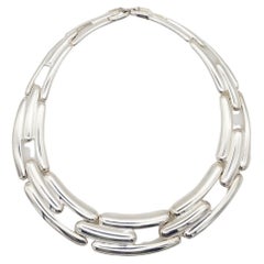 Givenchy Vintage 1980 Chunky Watch Link Interlock Collar Choker Silver Necklace