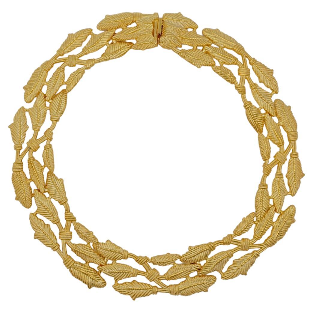 Givenchy Vintage 1980s Chunky Watch Link Trio Layer Leaf Collar Choker Necklace For Sale