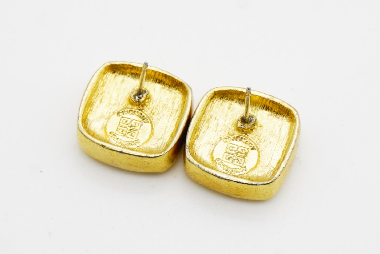 Givenchy Vintage 1980s Cube Square Black 4G Logo Monogram Gold Pierced Earrings For Sale 8