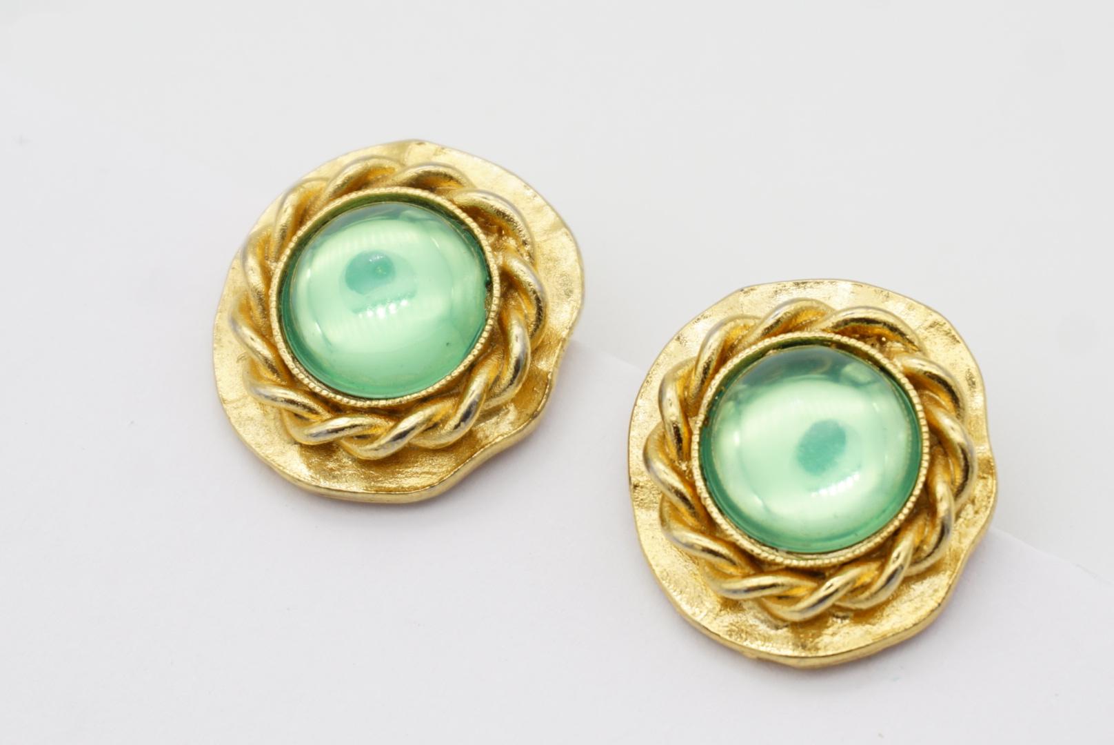 Givenchy Vintage 1980s Green Crystals Emerald Gripoix Wave Rope Clip Earrings For Sale 3