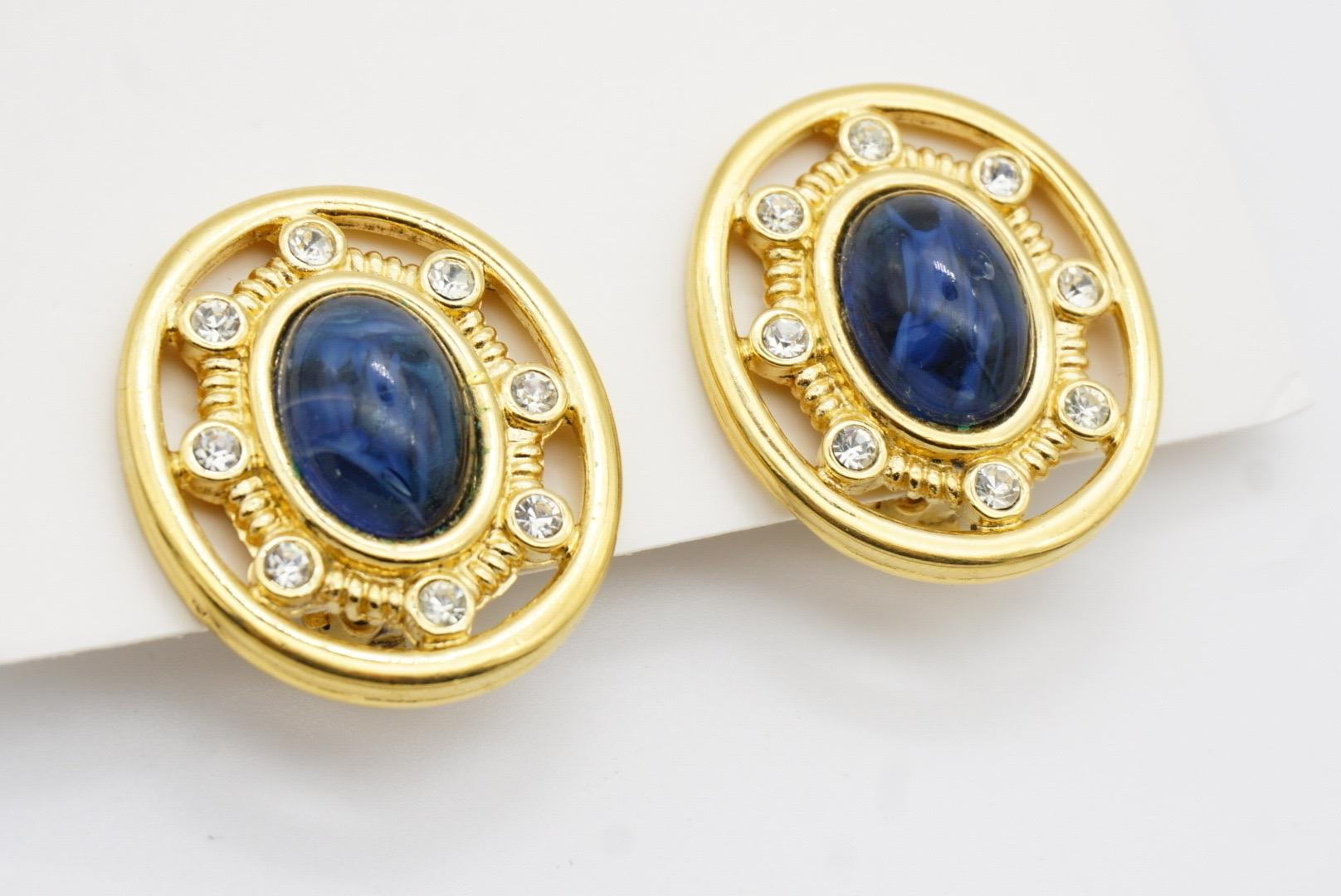 Givenchy Vintage 1980er Gripoix Große ovale Lapislazuli-Kristalle durchbrochene Clip-Ohrringe im Angebot 5
