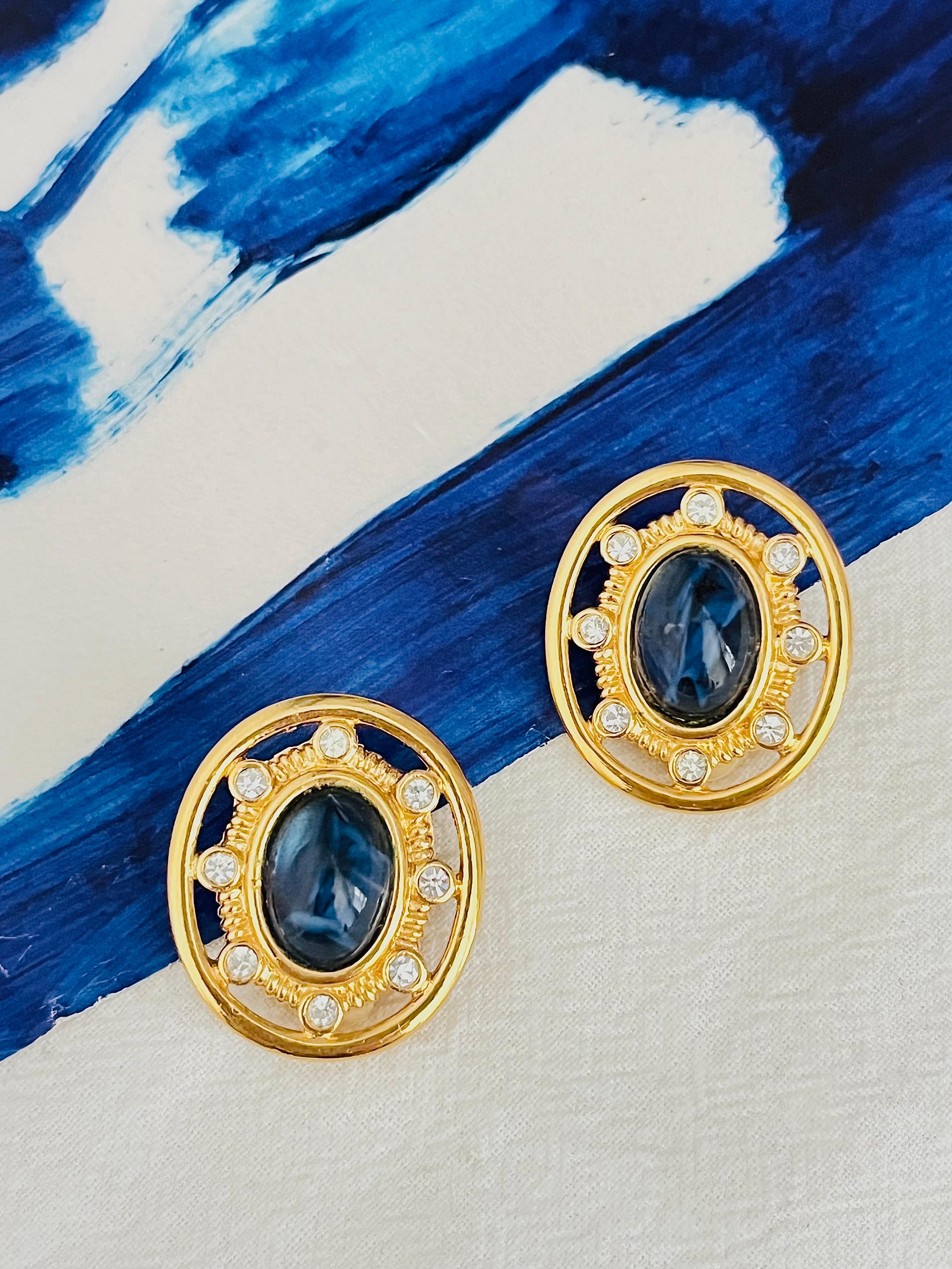 Givenchy Vintage 1980er Gripoix Große ovale Lapislazuli-Kristalle durchbrochene Clip-Ohrringe (Art déco) im Angebot