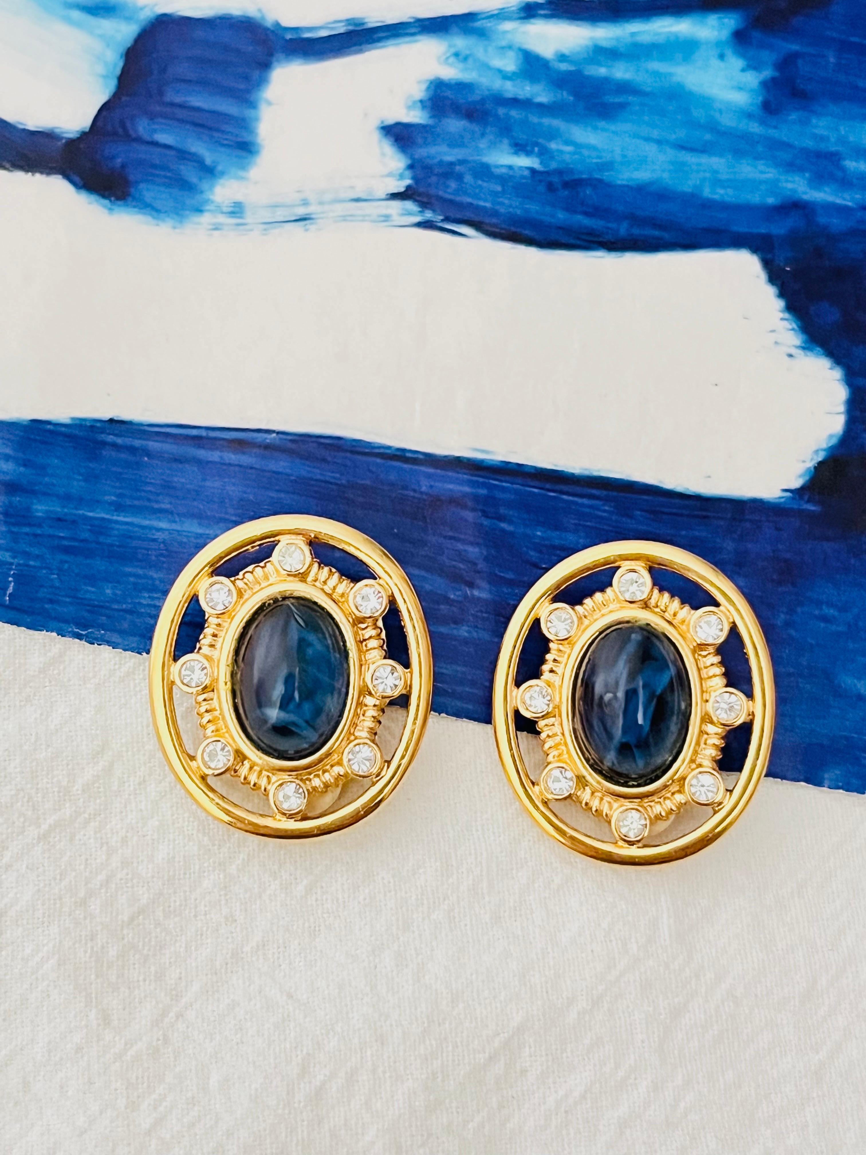Givenchy Vintage Años 80 Gripoix Grandes Cristales Ovalados de Lapis Pendientes de Clip Calados en Excelente estado para la venta en Wokingham, England