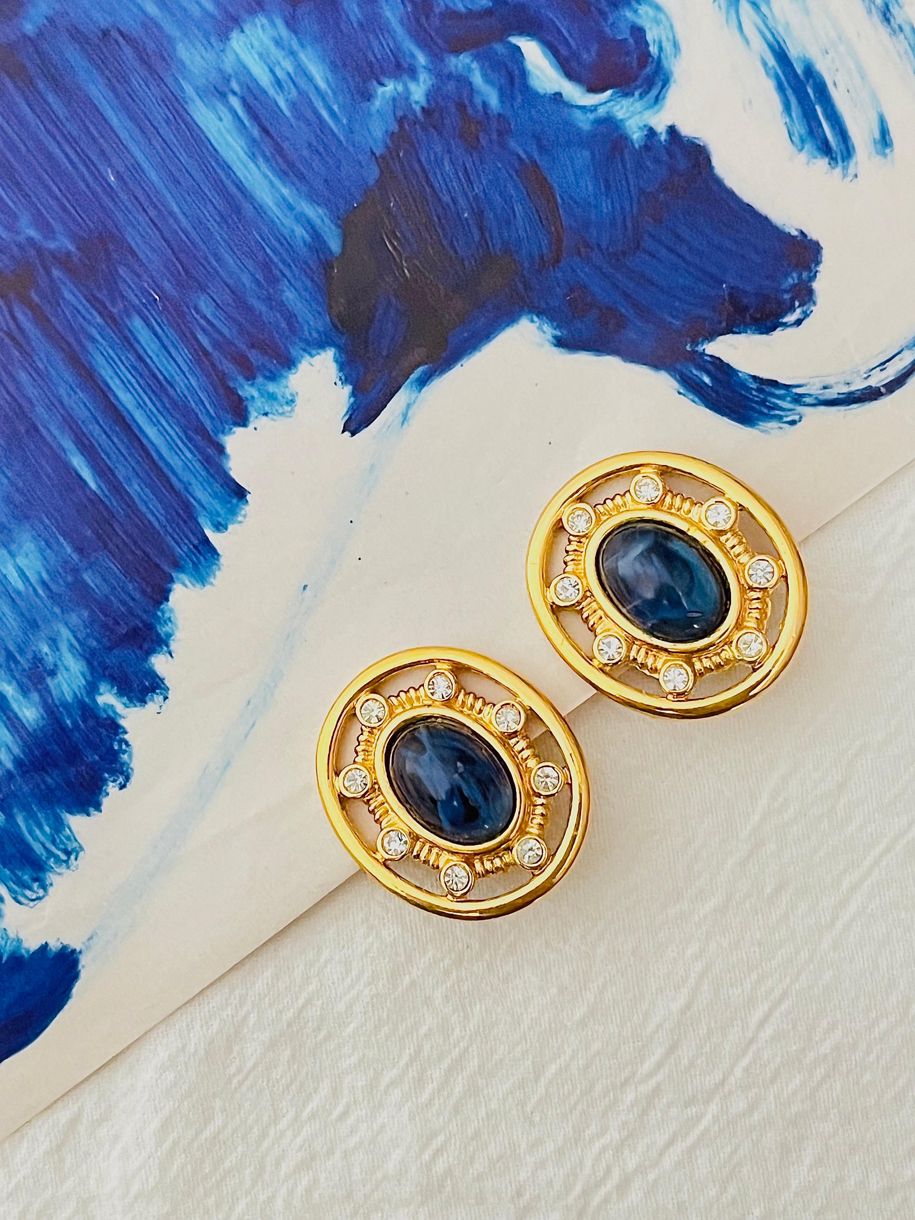 Givenchy Vintage 1980er Gripoix Große ovale Lapislazuli-Kristalle durchbrochene Clip-Ohrringe für Damen oder Herren im Angebot