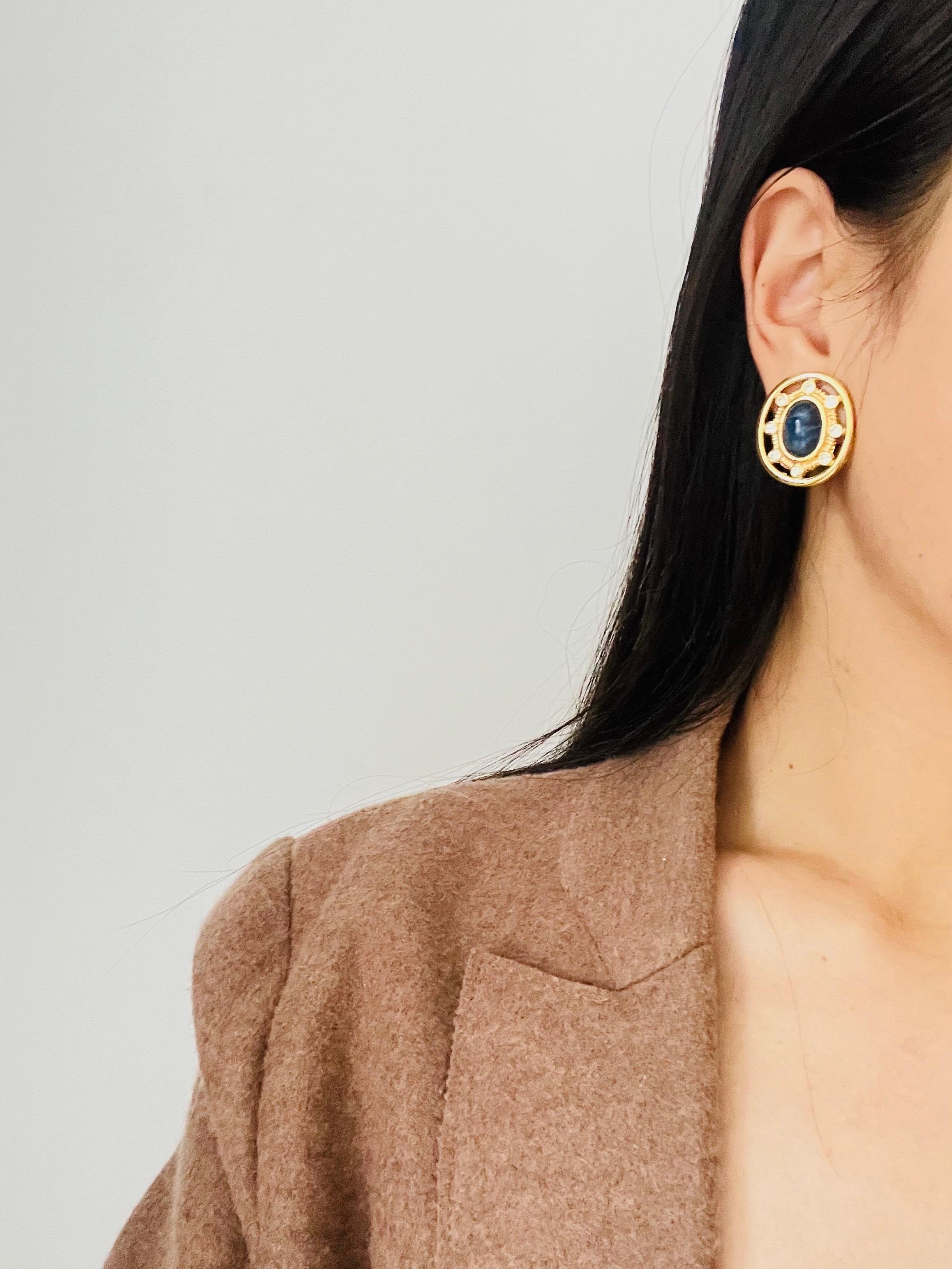 Givenchy Vintage Años 80 Gripoix Grandes Cristales Ovalados de Lapis Pendientes de Clip Calados en venta 2