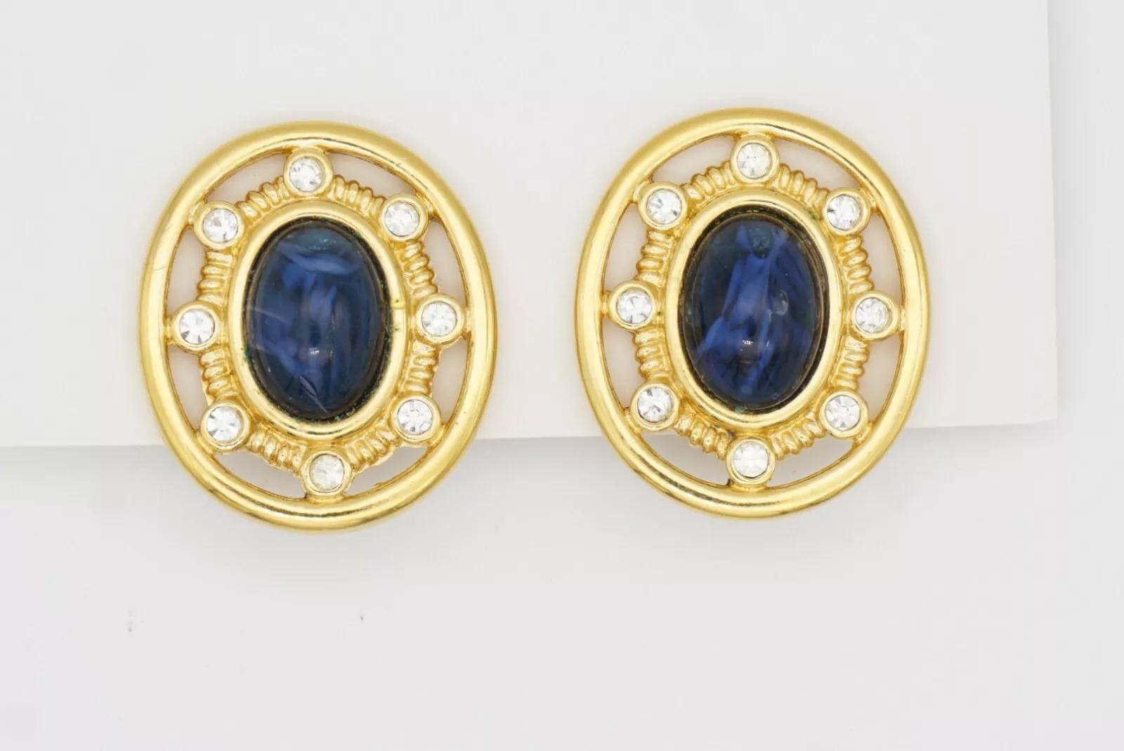 Givenchy Vintage 1980er Gripoix Große ovale Lapislazuli-Kristalle durchbrochene Clip-Ohrringe im Angebot 3