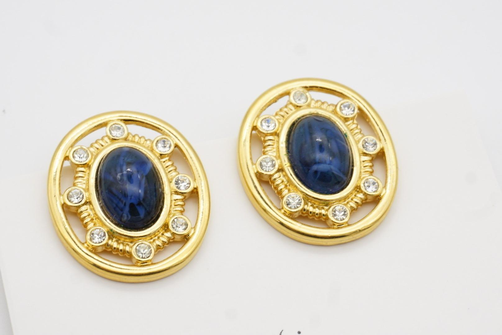 Givenchy Vintage 1980er Gripoix Große ovale Lapislazuli-Kristalle durchbrochene Clip-Ohrringe im Angebot 4