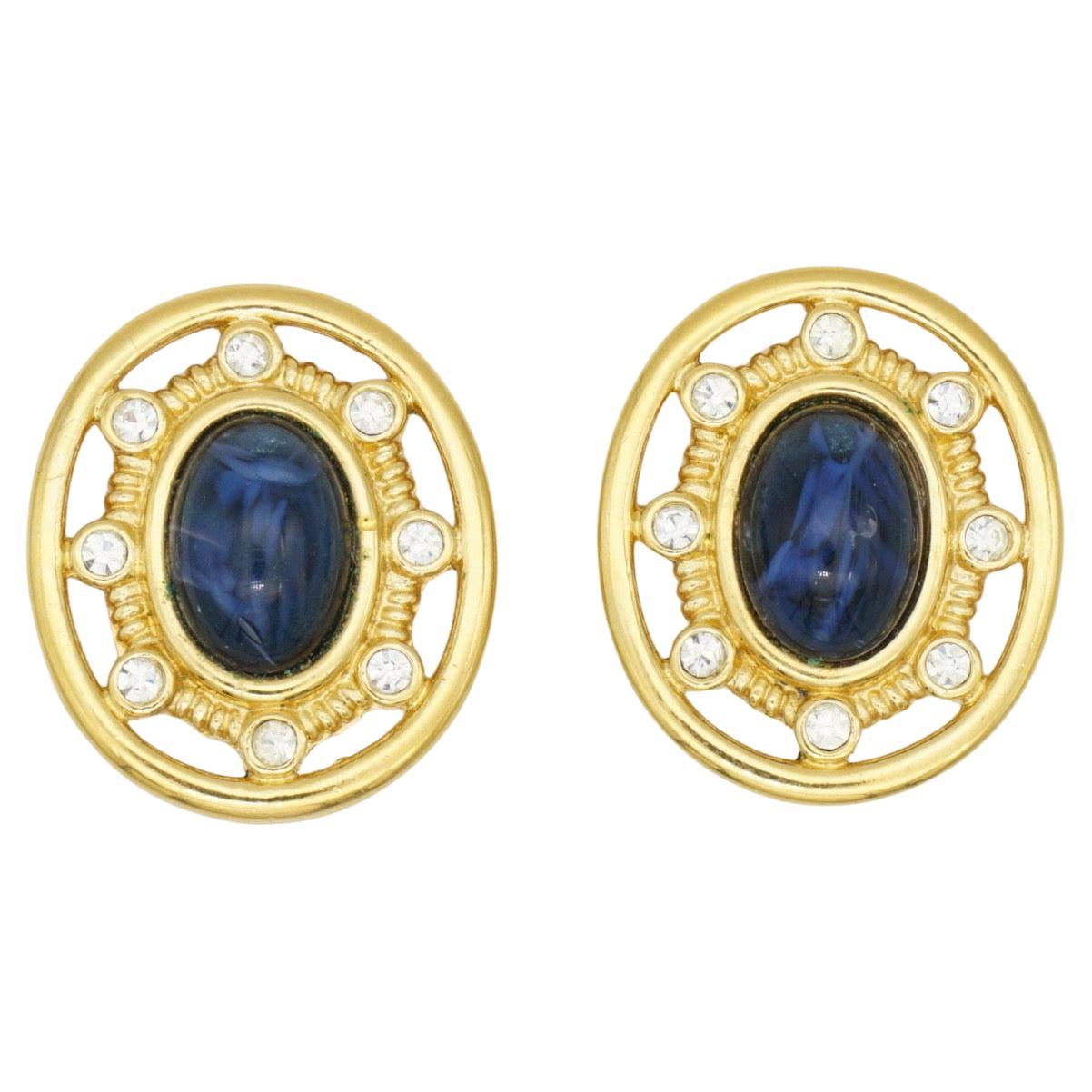 Givenchy Vintage Años 80 Gripoix Grandes Cristales Ovalados de Lapis Pendientes de Clip Calados en venta