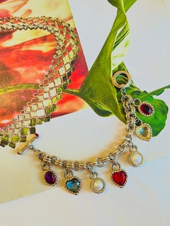 Givenchy Vintage 1980s Gripoix Pearl Heart Oval Red Blue Purple White Bracelet