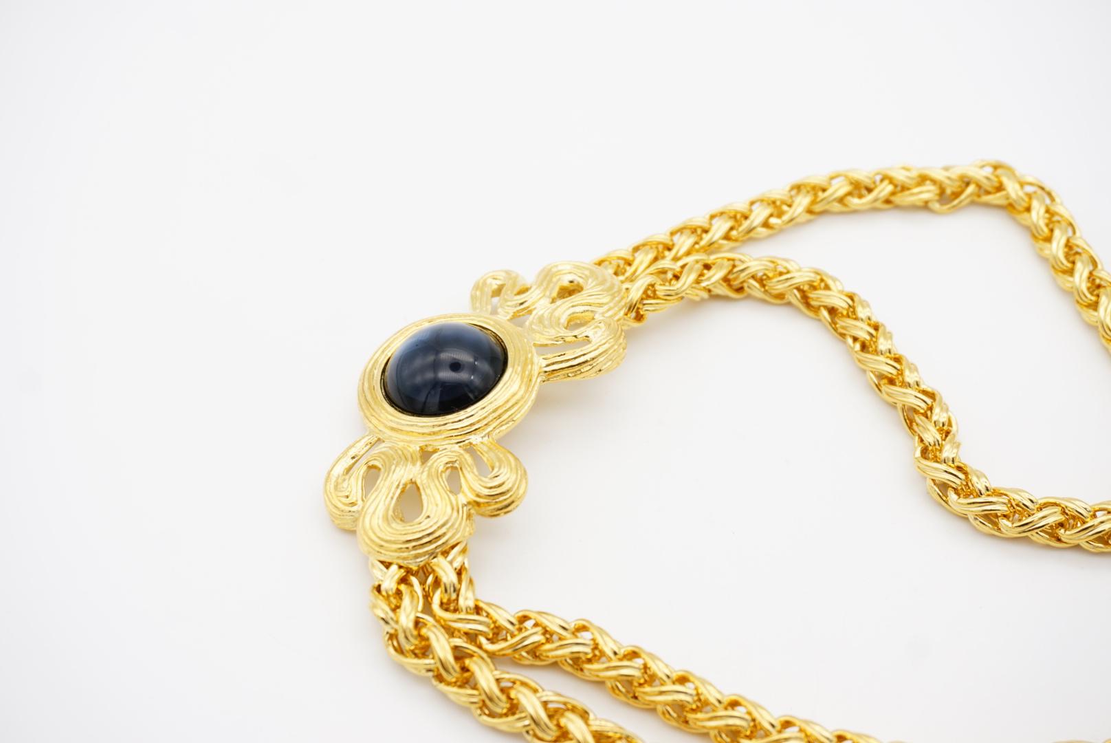 Givenchy Vintage 1980s Lapis Bow Crystal Double Strands Braided Rope Necklace For Sale 6