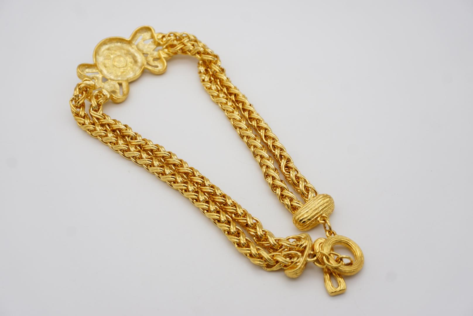 Givenchy Vintage 1980s Lapis Bow Crystal Double Strands Braided Rope Necklace For Sale 7