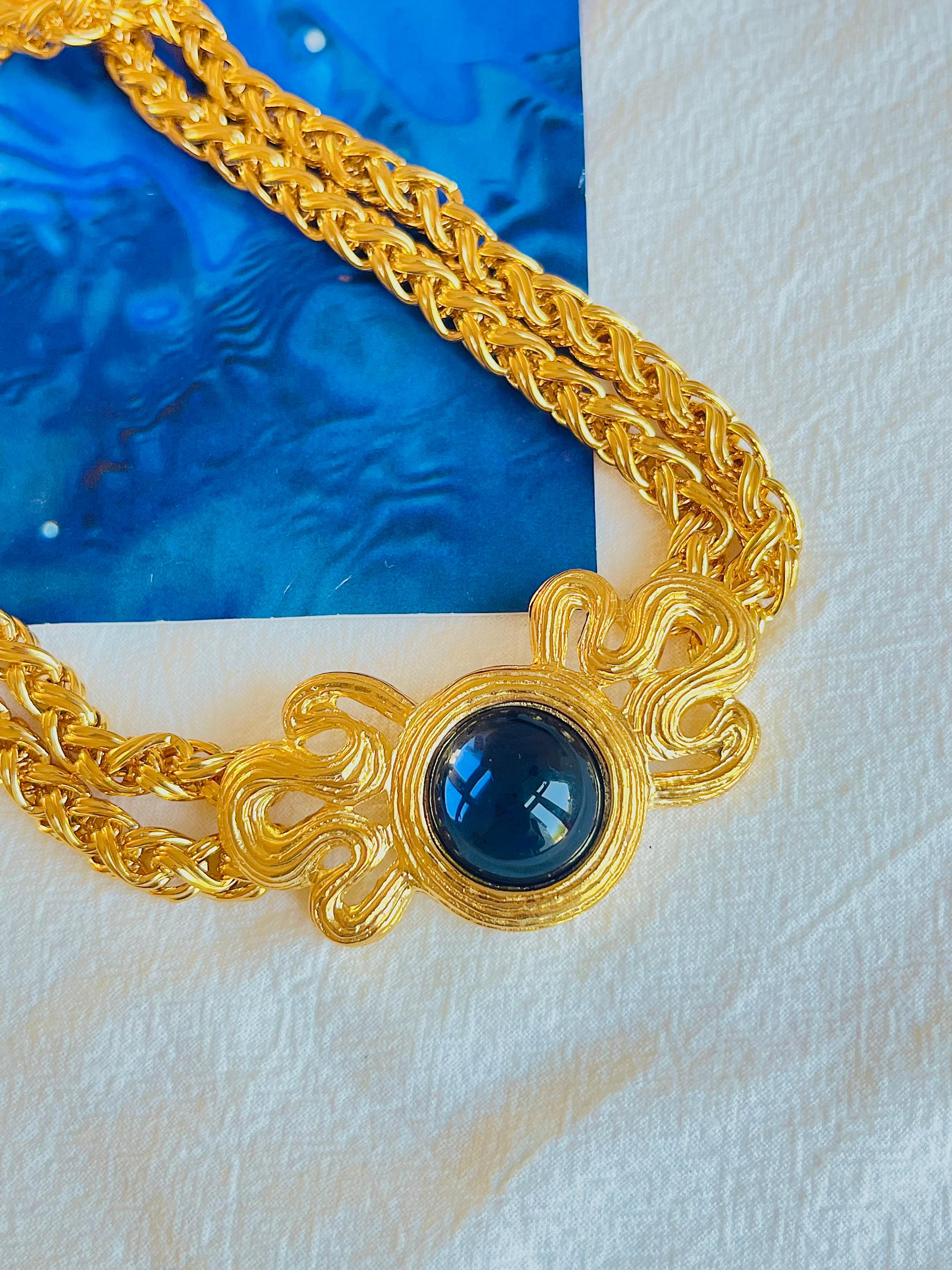 Givenchy Vintage 1980s Lapis Bow Crystal Double Strands Braided Rope Necklace In Excellent Condition For Sale In Wokingham, England