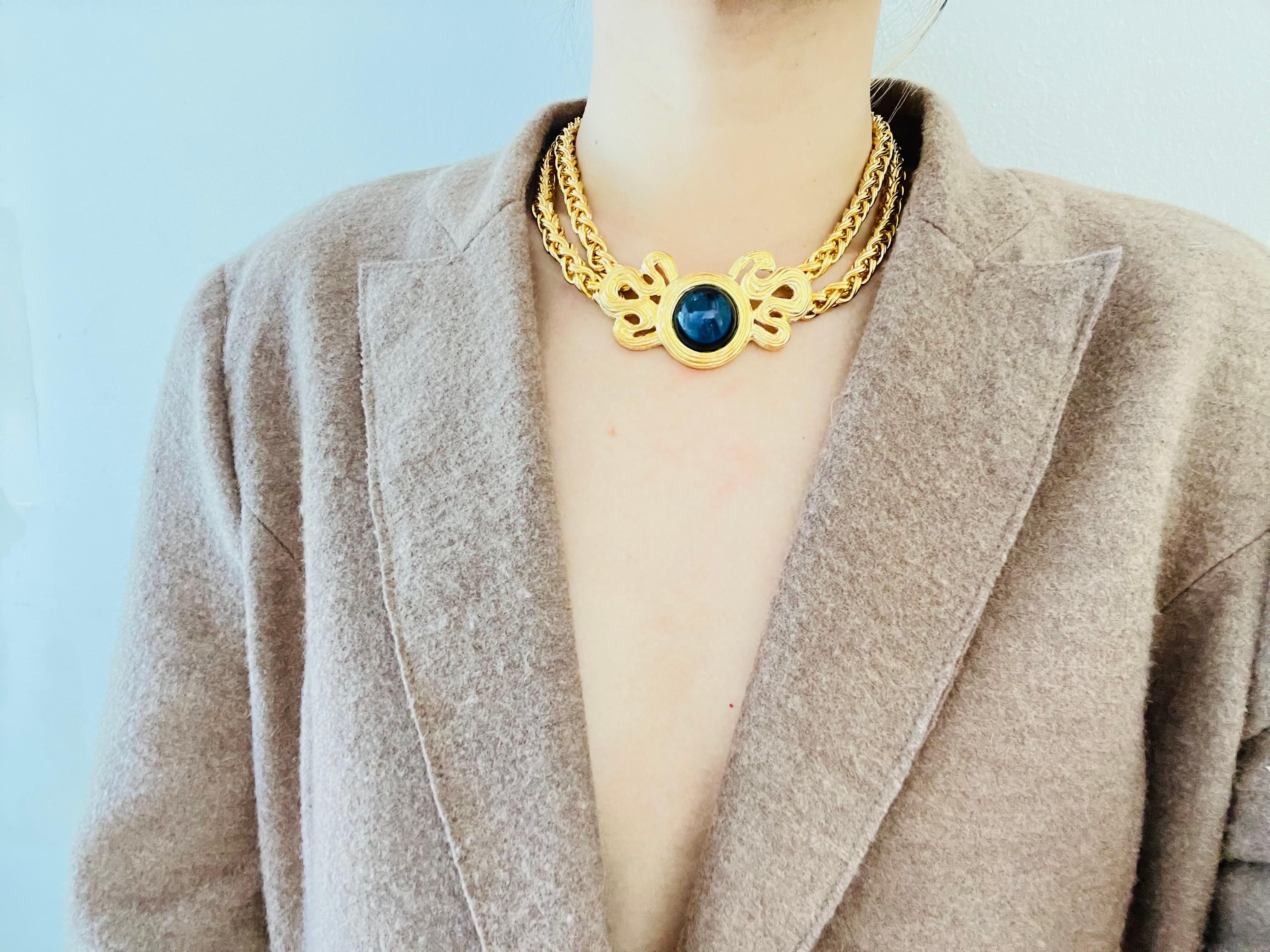 Givenchy Vintage 1980s Lapis Bow Crystal Double Strands Braided Rope Necklace For Sale 3