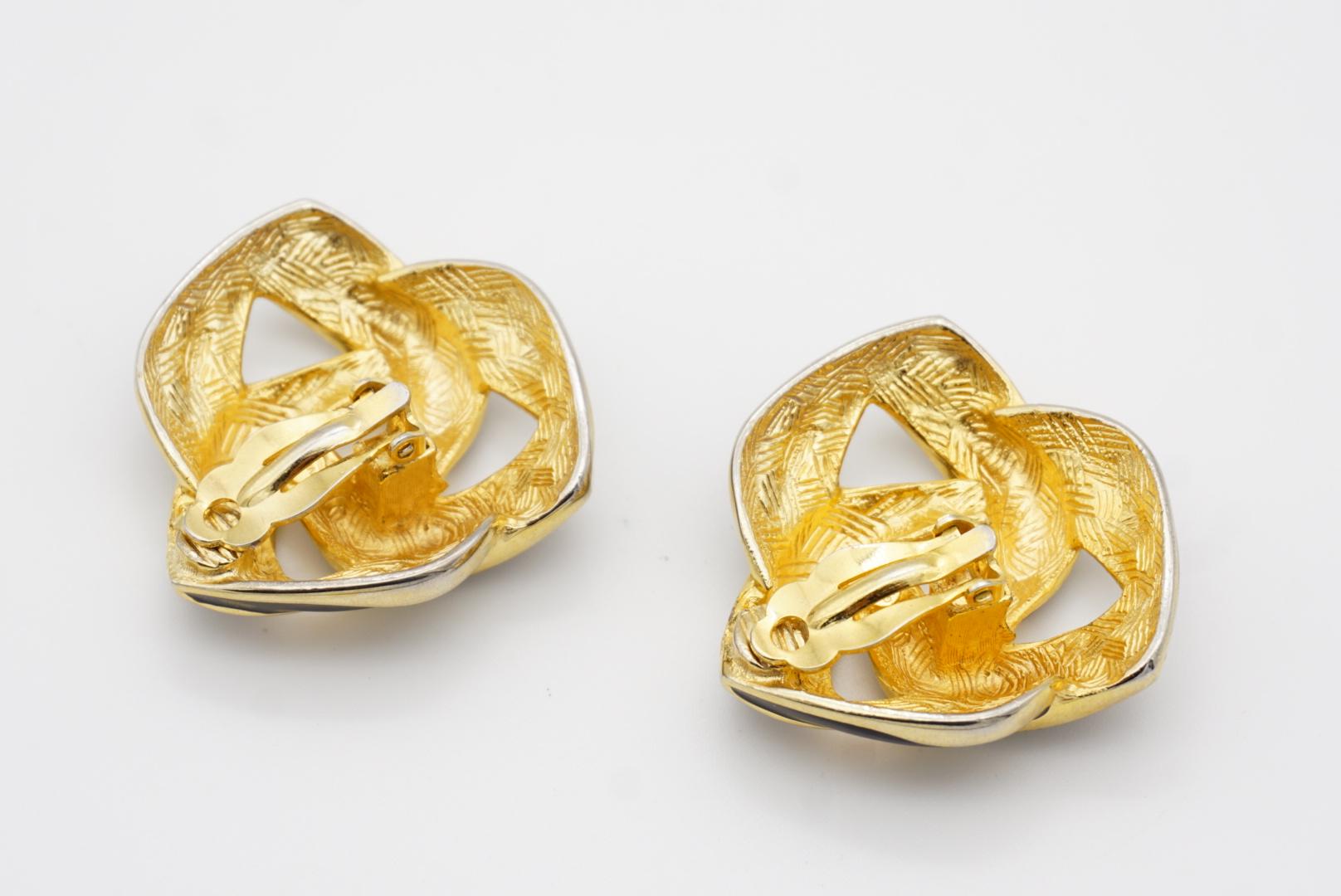 Givenchy Vintage 1980s Large Black Enamel Knot Interlocked Chunky Clip Earrings For Sale 8