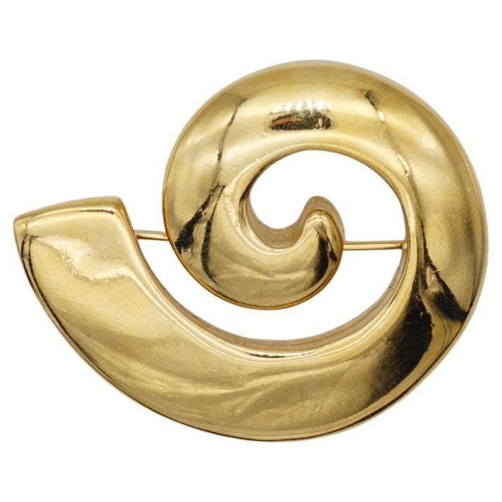 Givenchy Vintage 1980s Large Glow Swirl Sculpted Abstract Modernist Gold Brooch For Sale