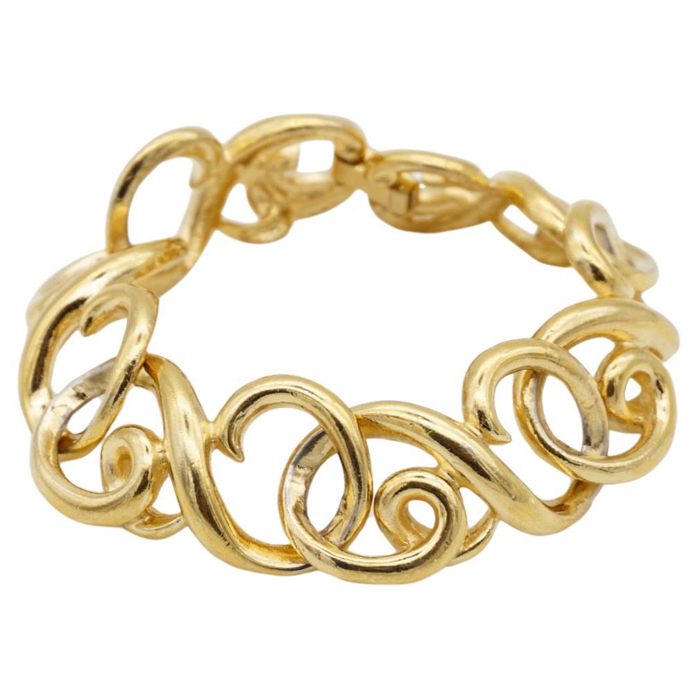 Givenchy Vintage 1980s Large Hoop Interlocked Double G Link Chunky Gold Bracelet