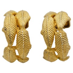 Givenchy Vintage 1980 Boucles d'oreilles demi-rondes à feuilles avec clip en or