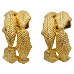 Givenchy Vintage 1980s Large Leaf Half Circle Hoop Dome Chunky Clip Earrings