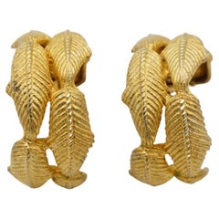 Givenchy Vintage 1980s Large Leaf Half Circle Hoop Dome Chunky Clip Earrings
