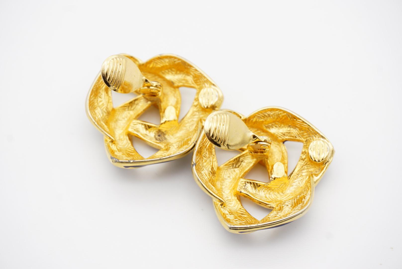 Givenchy Vintage 1980er Jahre Große Marine Emaille-Knoten ineinandergreifende klobige Clip-Ohrringe im Angebot 7