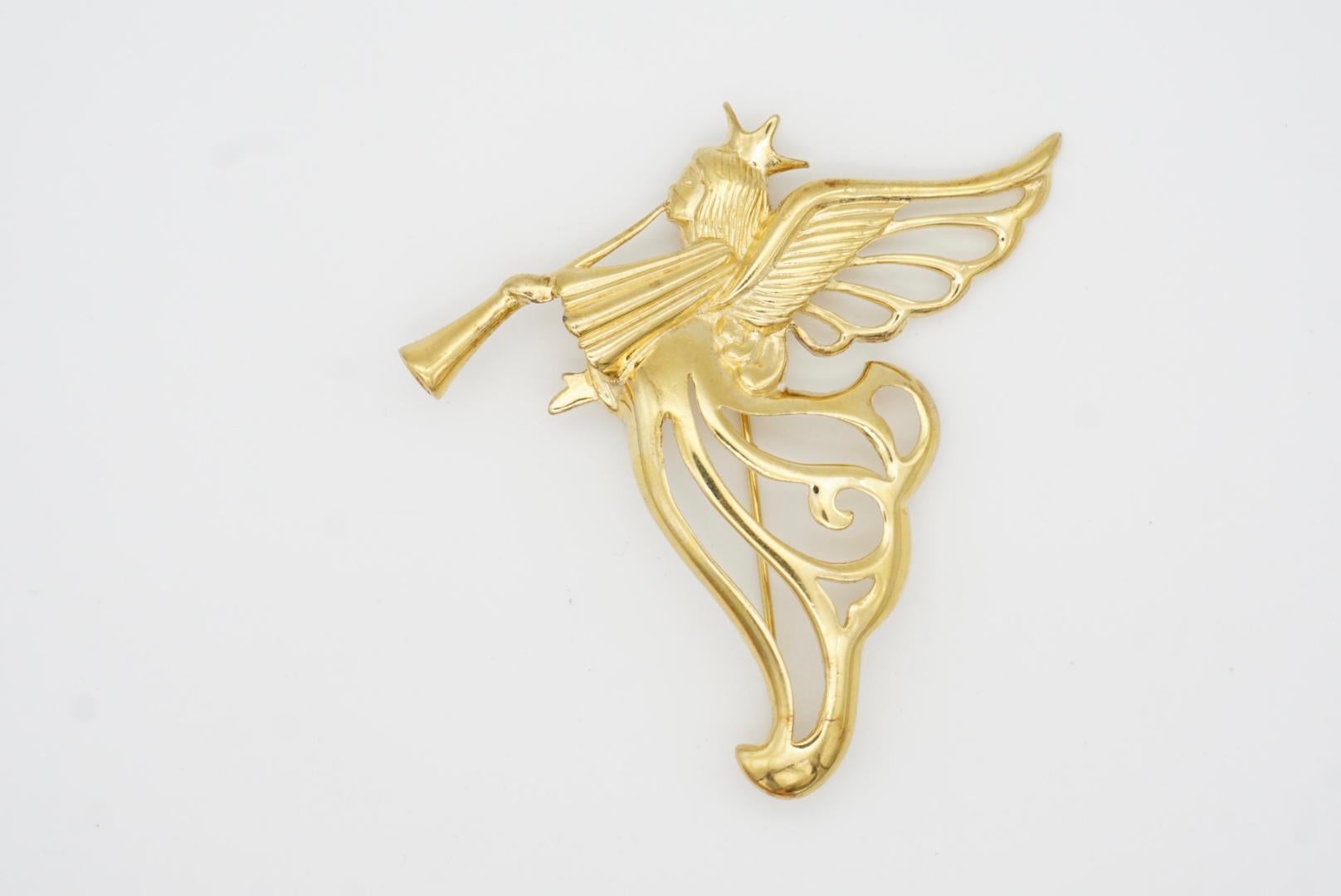 Givenchy, grande broche trompette ajourée avec ailes volantes et ange du ciel, vintage des années 1980 en vente 2