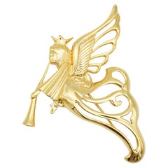 Givenchy, grande broche trompette ajourée avec ailes volantes et ange du ciel, vintage des années 1980