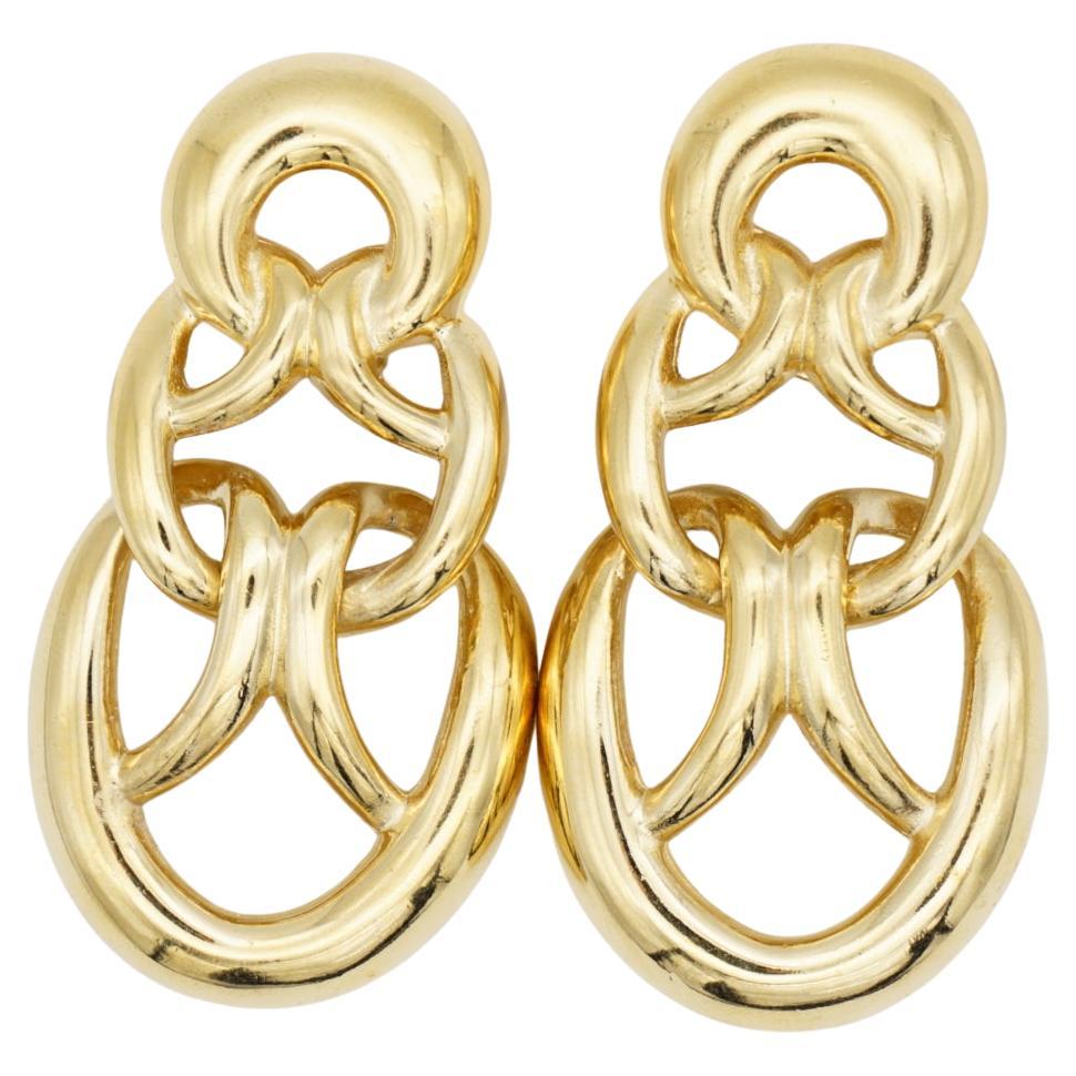 Givenchy Vintage 1980s Large Trio Intertwined Heart Chunky Dangle Hoop Earrings