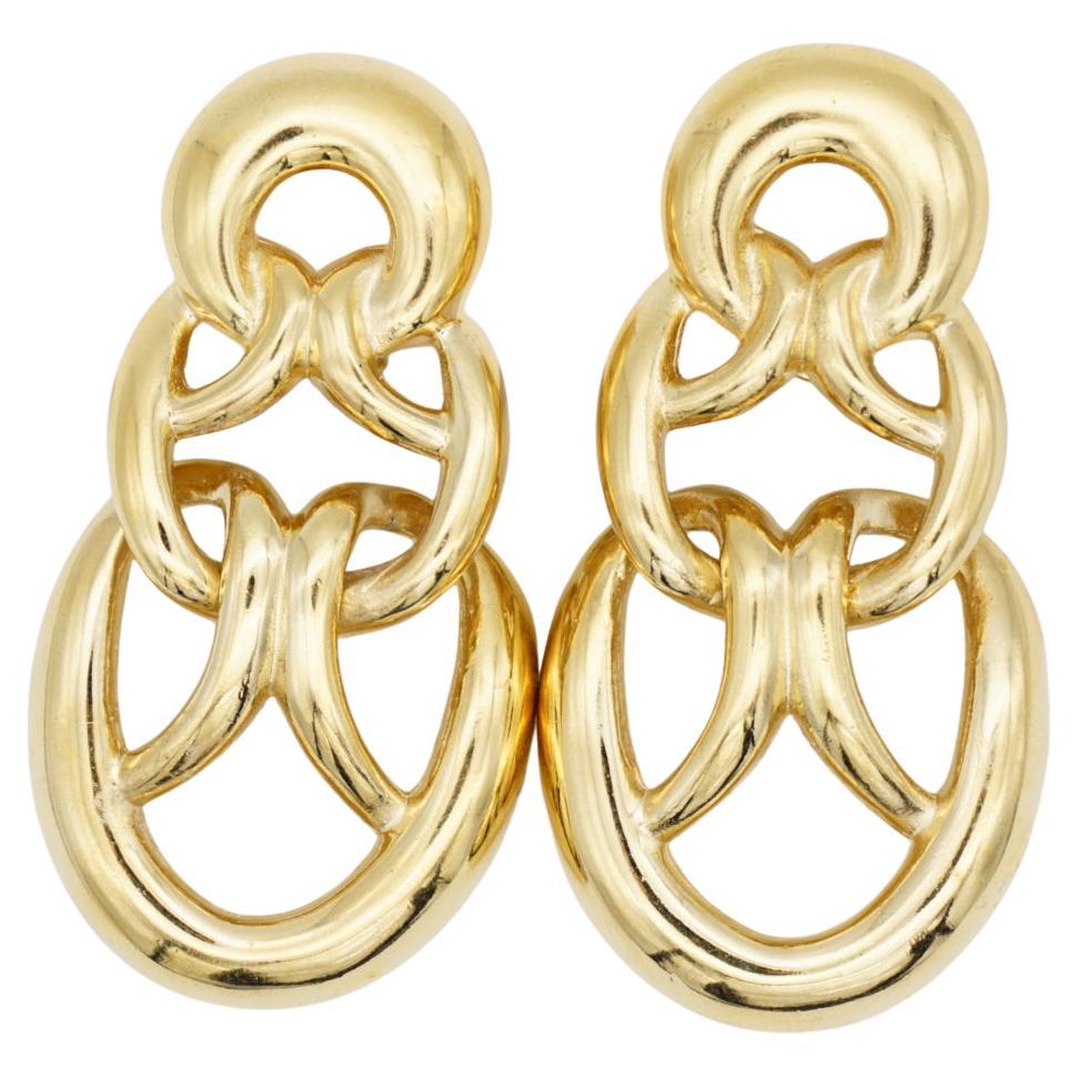 Givenchy Vintage 1980s Large Trio Intertwined Hoop Heart Dangle Chunky Earrings