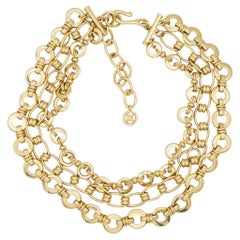 Givenchy Vintage 1980s Link Interlocked Trio Strands Layer Chunky Gold Necklace