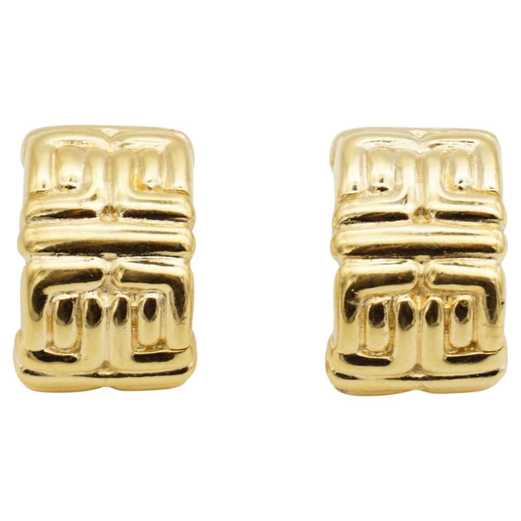 Givenchy Vintage 1980s Logo 4G Logo Monogram Semi Dome Hoop Pierced Earrings For Sale